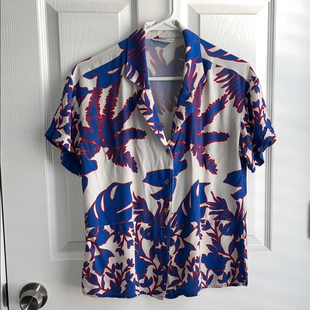 Esprit Vintage Short-Sleeve Button-Down Women’s Tropical Floral Shirt Size M
